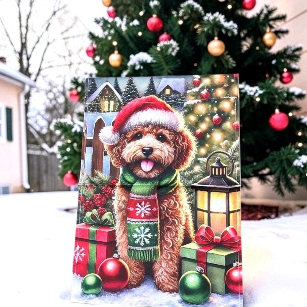 Christmas Goldendoodle Dog Garden Flag Holiday Winter Decor 12x18 Double Sided